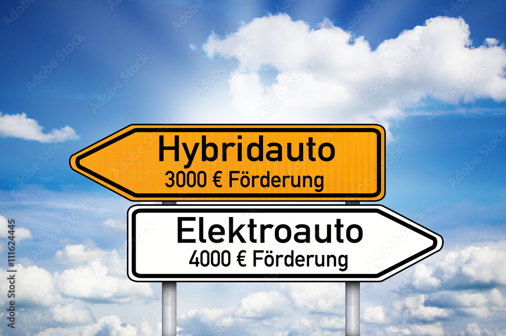 Obraz premium Elektroauto Förderung, Hybridauto, Elektromobilität