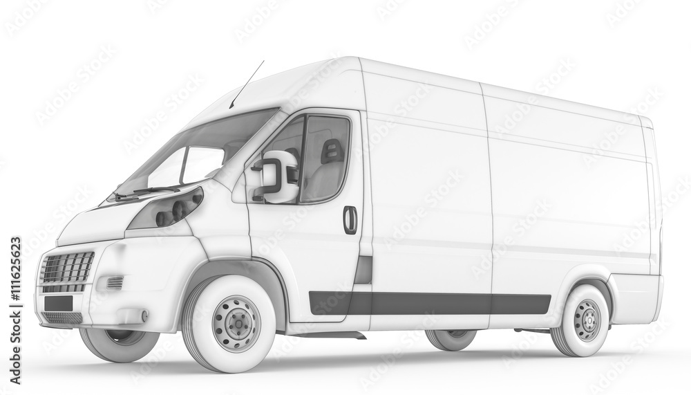 Isolated sketch white van with white background