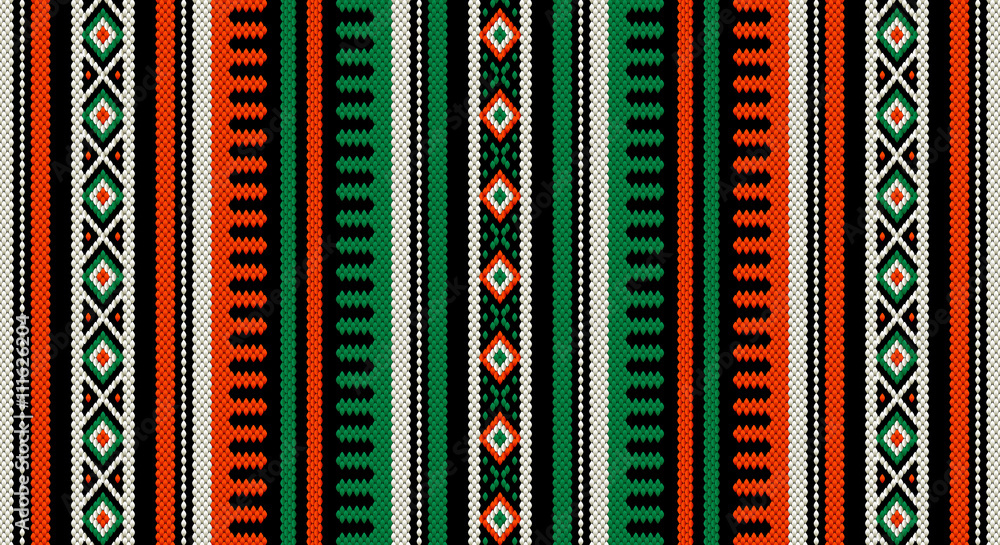 A Orange And Green Theme Arabian Sadu Weaving Middle Eastern Tra - obrazy, fototapety, plakaty 
