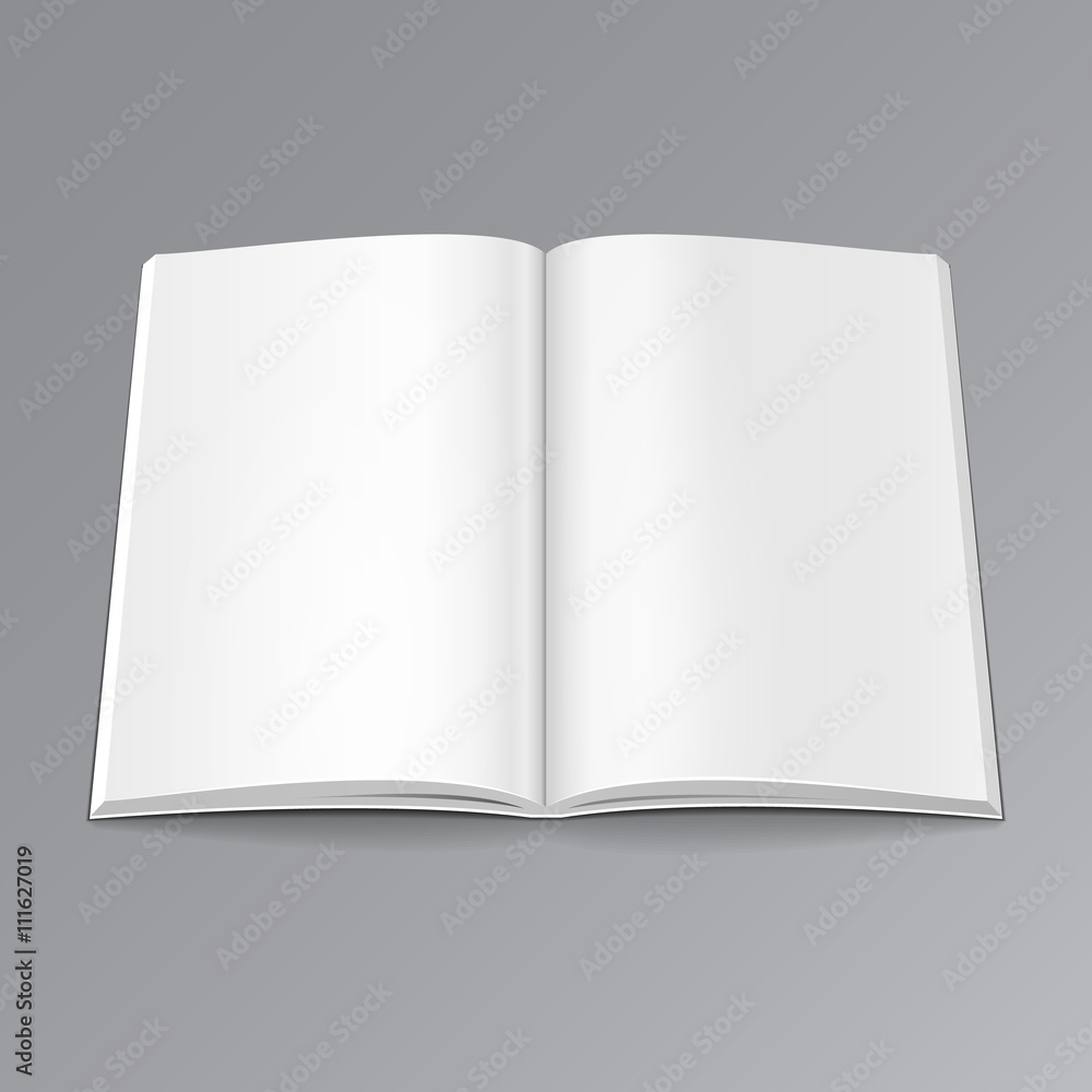 Blank Opened Magazine, Book, Booklet, Brochure Cover. Illustration Isolated On Gray Background. Mock Up Template Ready For Your Design. Vector EPS10 Blank Opened Magazine, Book, Booklet, Brochure Cover. Illustration Isolated On Gray Background. Mock Up Template Ready For Your Design. Vector EPS10