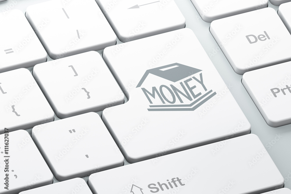 Money concept: Money Box on computer keyboard background Money concept: Money Box on computer keyboard background