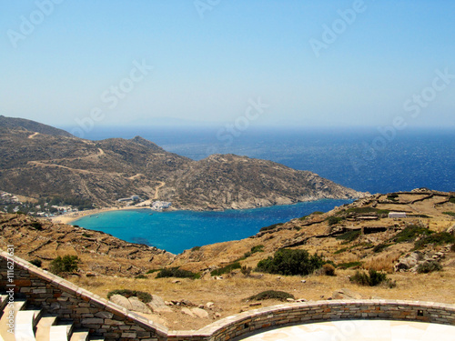 An amphitheatre with the Mylopotas beach on the background, Ios island, Greece