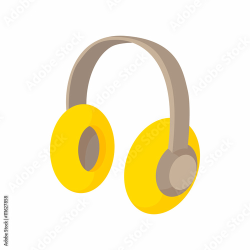 Yellow protective headphones icon, cartoon style