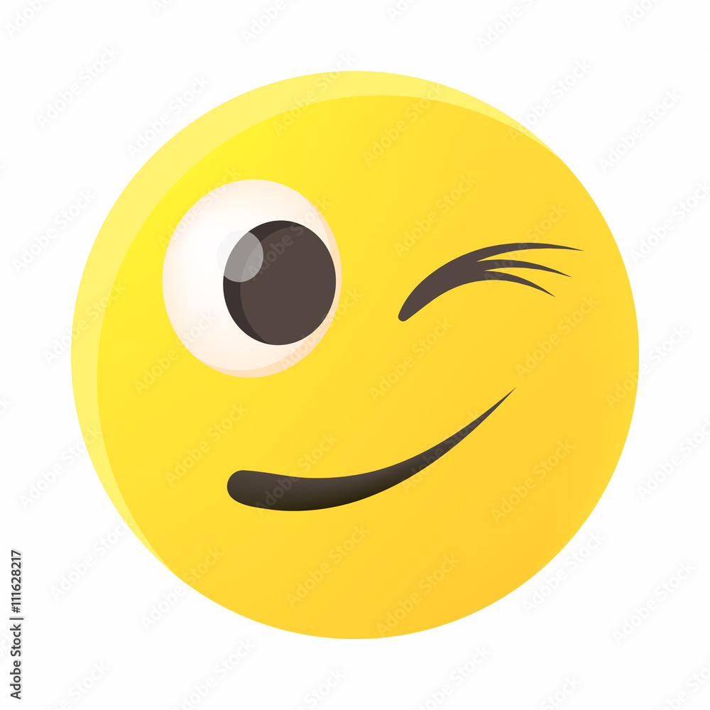 Eyewink emoticon icon, cartoon style Eyewink emoticon icon, cartoon style