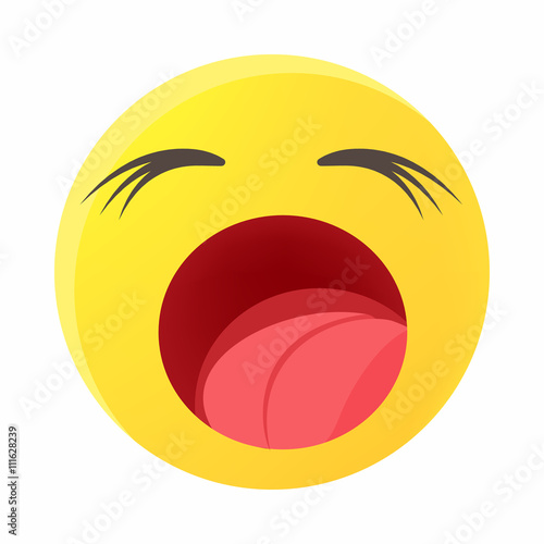 Yawing emoticon icon, cartoon style