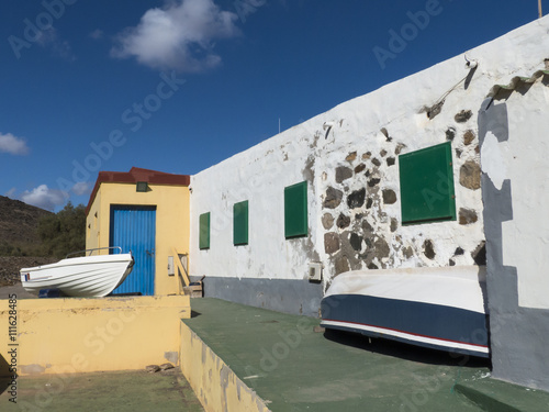 Wooden fisher boats small village seaside Canary Islands.