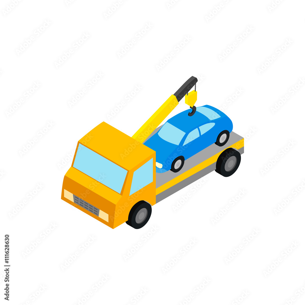 Tow truck hauls car to penalty parking icon Tow truck hauls car to penalty parking icon