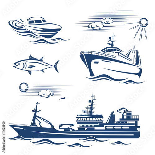 Fishing industry design elements. Vector set 2. 