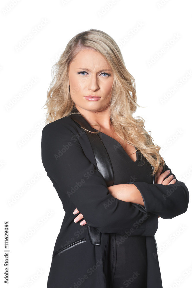 Beautiful blond business woman giving disapproving look, isolated Beautiful blond business woman giving disapproving look, isolated