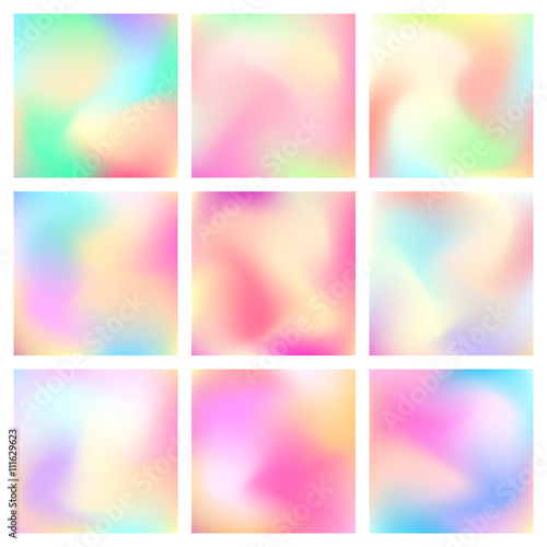 Abstract blur gradient backgrounds set with trend pastel pink, purple, violet, orange, green and blue colors for deign concepts, wallpapers, business presentations, web and prints. Vector illustration