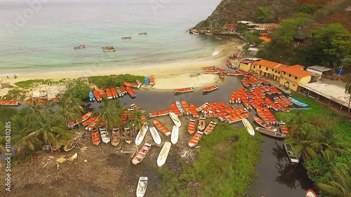 Aerial view of Chuao Bay or Chuao, Aragua State, Venezuela in the Caribbean sea. Chuao is best known to grow the best and finest cocoa in the world.