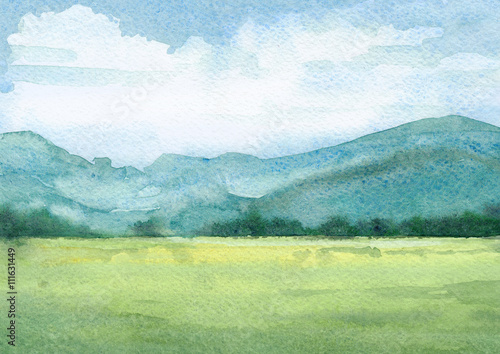 Watercolor illustration of a summer landscape