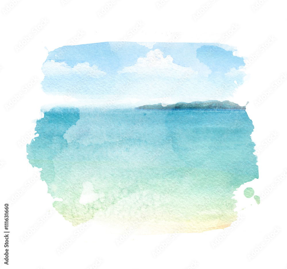 Obraz Akwareli ilustracja tropikalna plaża