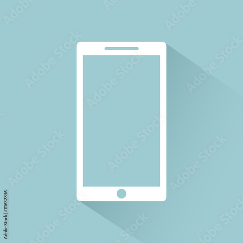 Mobile flat style icon with shadow isolated on light background, vector illustration for web design