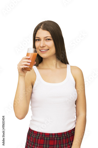 Happy woman with fruit juice