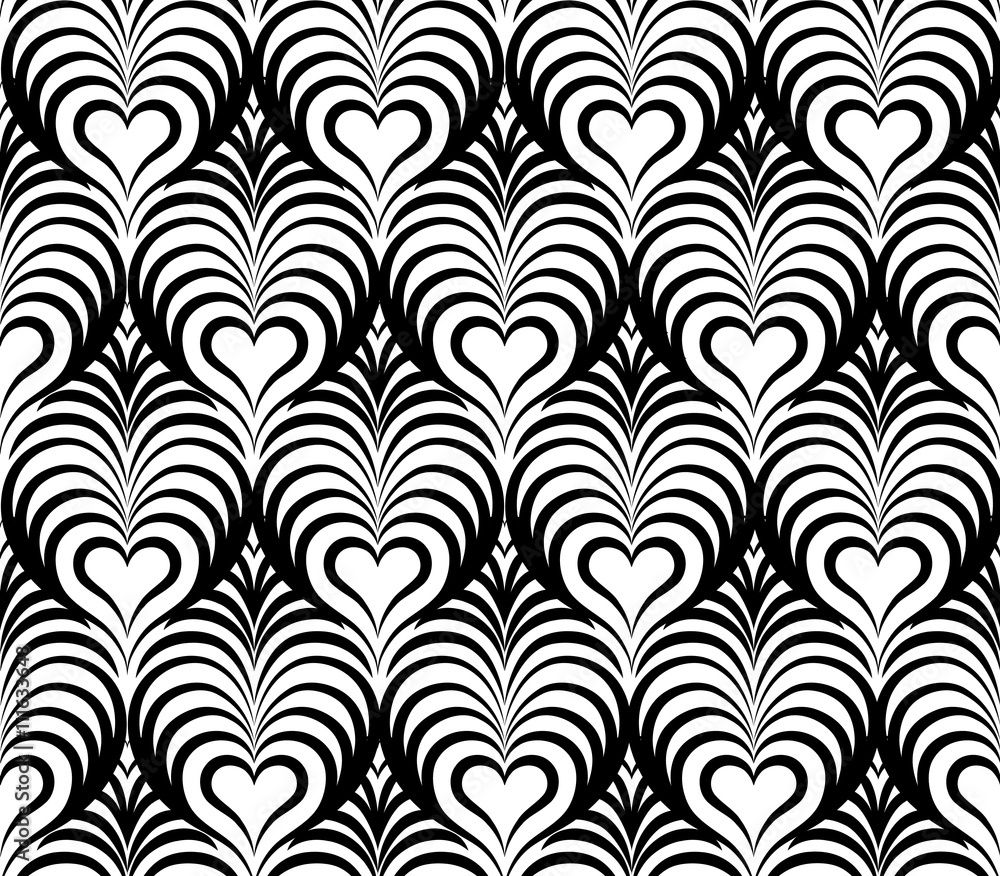 Abstract floral seamless pattern with black and white line heart Abstract floral seamless pattern with black and white line heart