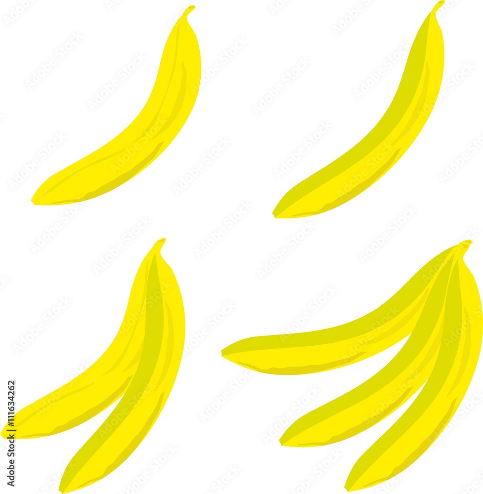 Yellow bananas on white background, hand drawing, painting, vector