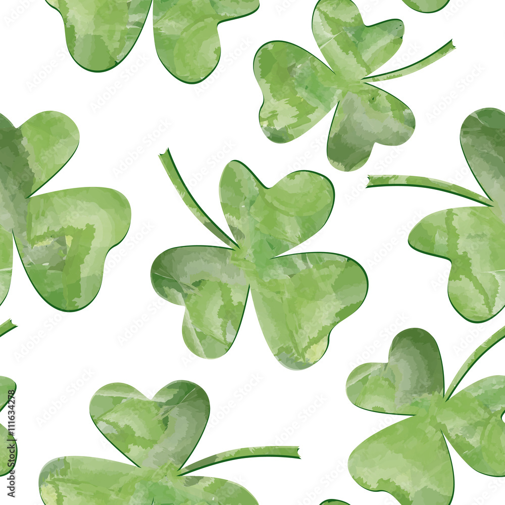 Floral clover leaves seamless pattern Nature ornament St. Patrick's Day Background.