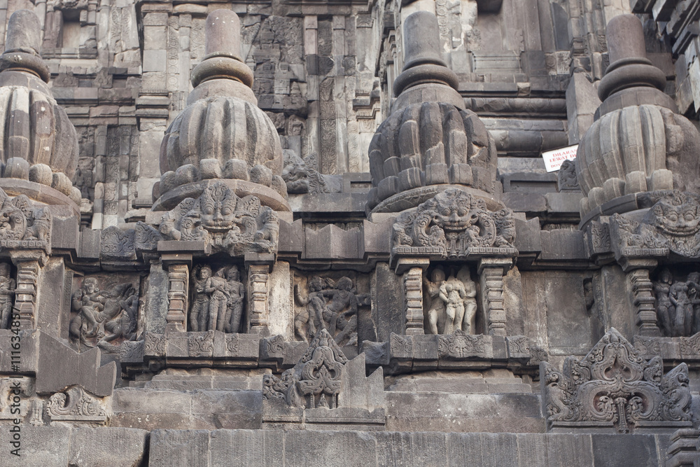Descriptive statues sculpted at Prambanan Temple on the island of Java, Indonesia 