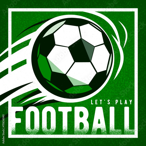 Soccer football green field background with ball and quote sign. Roughness texture