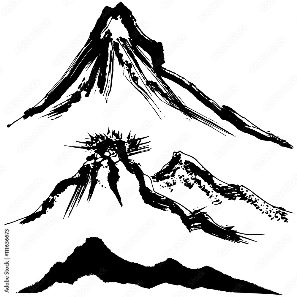 山 火山 墨絵 Stock ベクター Adobe Stock