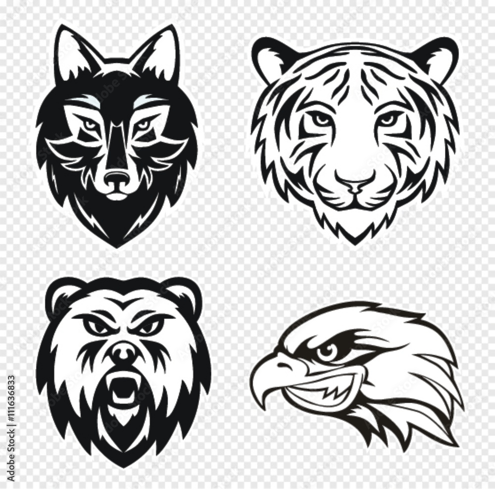 Set of Four Animal Mascots, wolf, tiger, bear, eagle Vector Illustration Set of Four Animal Mascots, wolf, tiger, bear, eagle Vector Illustration
