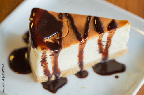 cake with chocolate creame on white plate