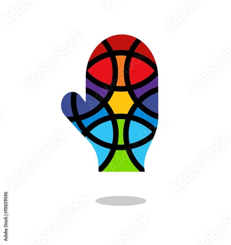 Mosaic hand icon. Mitten icon. Isolated