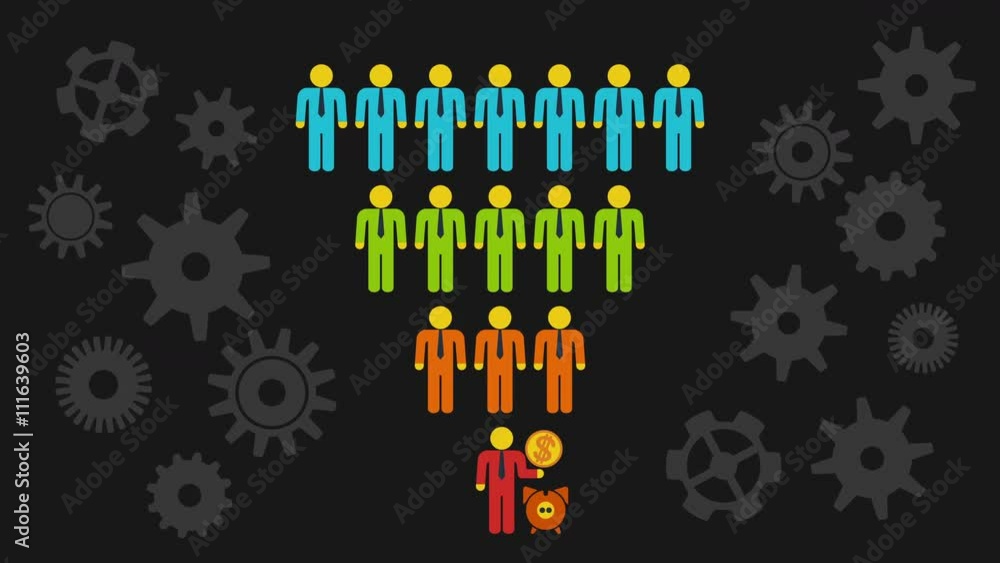 Marketing Funnel Sales Diagram with people and cogs. Cartoon flat animation in 4K on black background. Conversion Funnel Sale Chart. Concept of Sales. Isolated on white chroma key background Marketing Funnel Sales Diagram with people and cogs. Cartoon flat animation in 4K on black background. Conversion Funnel Sale Chart. Concept of Sales. Isolated on white chroma key background