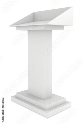 Speaker podium tribune rostrum stand. Isolated on white background. Debate, press conference.