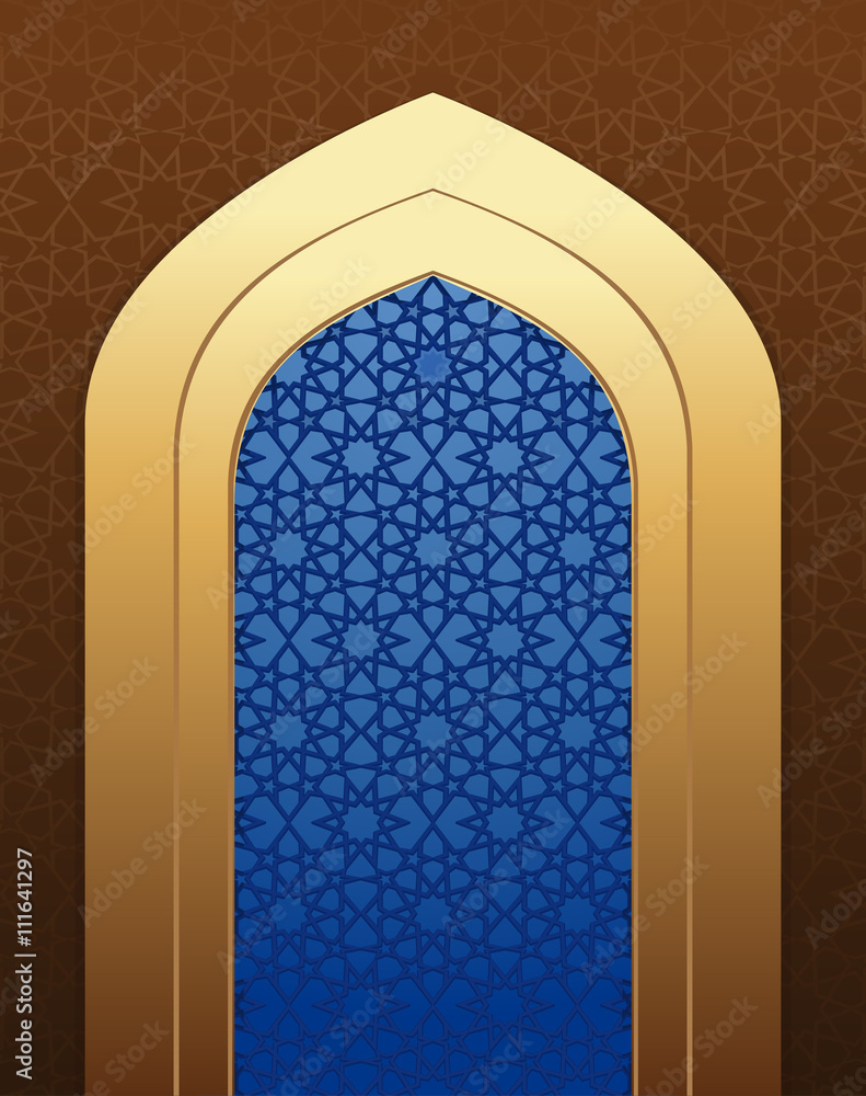 Arabic architecture. Islamic design background. Arabic pattern on mosque window. Vector