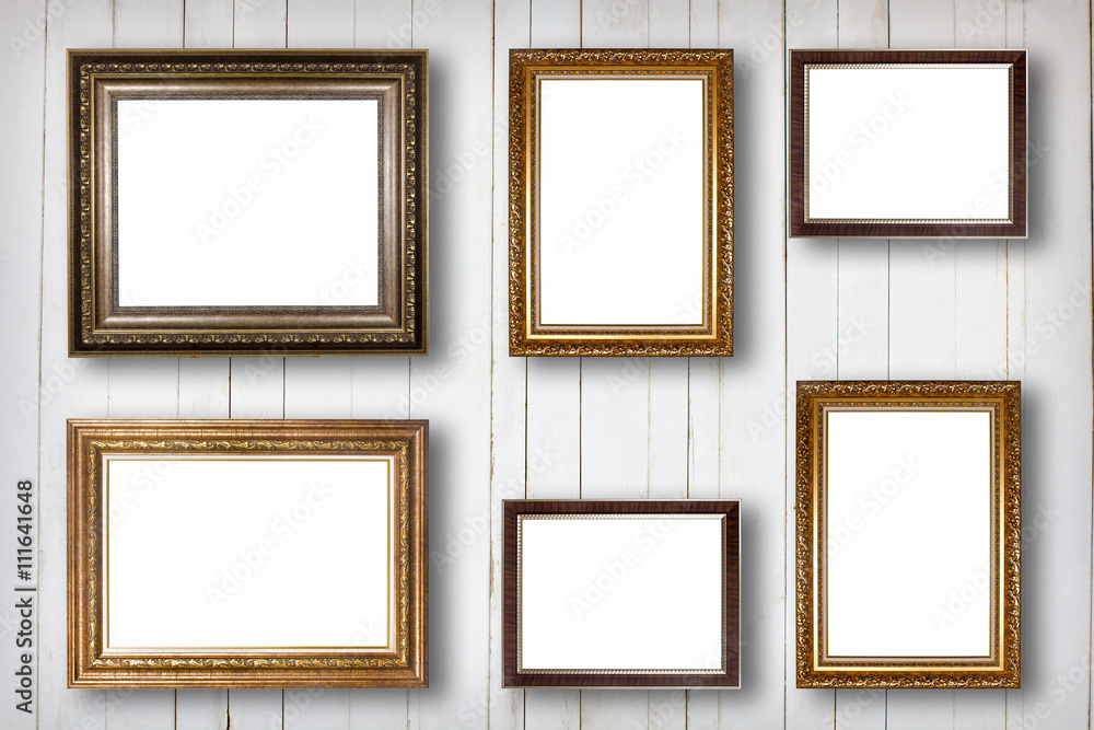 Set of picture frame. Photo art gallery on wood vintage wall. Set of picture frame. Photo art gallery on wood vintage wall.