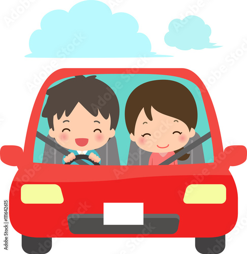 車に乗っている笑顔の男女