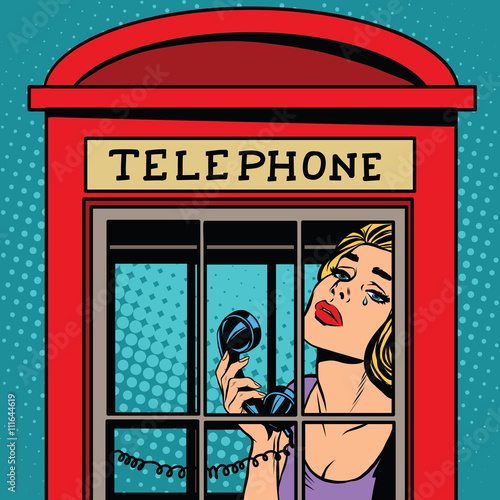 girl crying in the red telephone booth retro