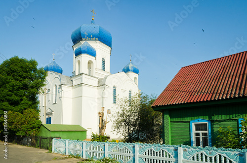 Orthodox church in small town Biaroza in Belarus photo