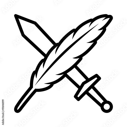 The pen / feather quill is mightier than the sword line art icon for apps and websites