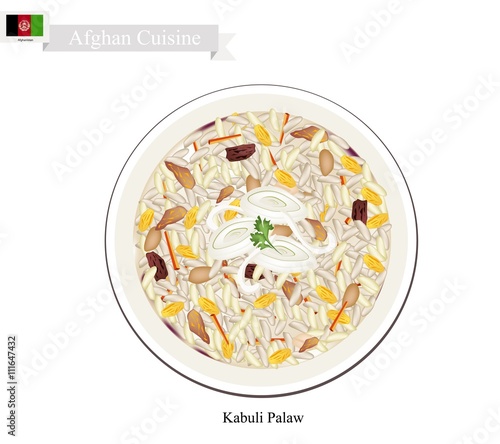 Kabuli Palaw or Afghanistan Rice with Lamb and Vegetables