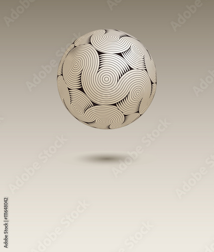 a floating ball of stylized cerebral matter, with waves and cir-convolutions, in neutral beige and black