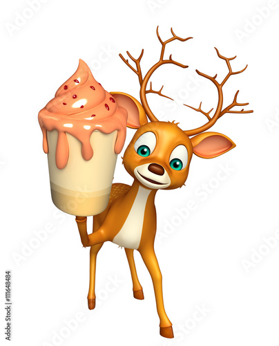 3d rendered illustration of Deer cartoon character with ice cream