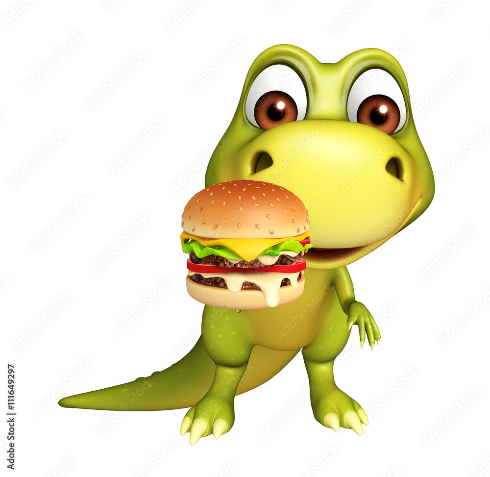 cute Dinosaur cartoon character with burger Stock Illustration | Adobe Stock