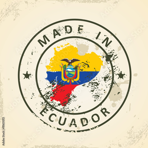 Stamp with map flag of Ecuador