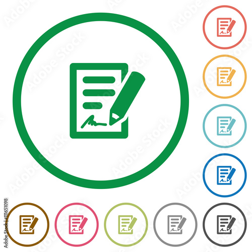 Signing contract outlined flat icons