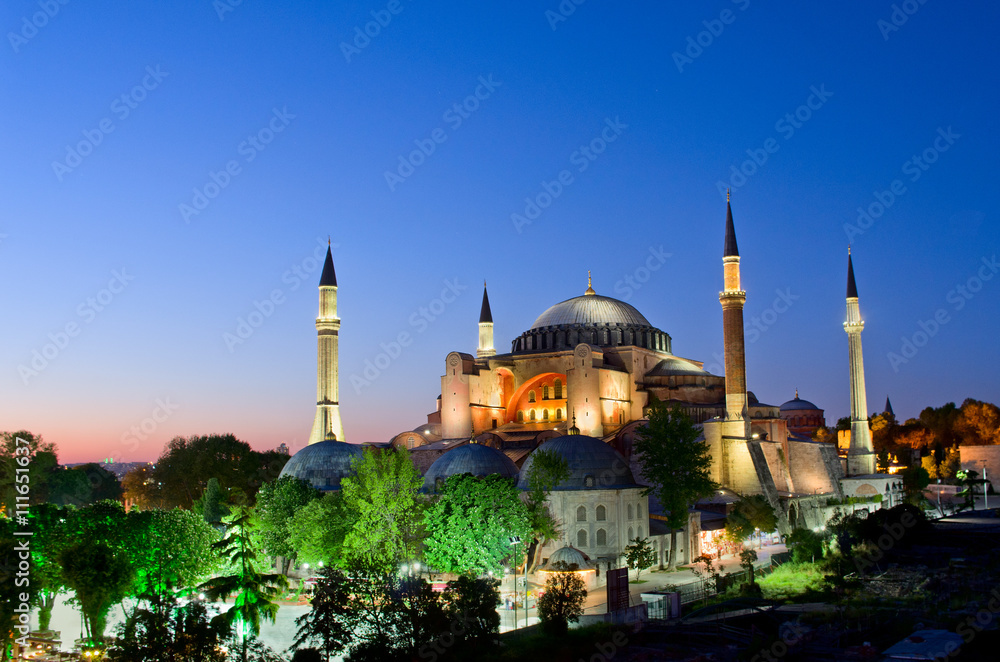 View of Hagia Sofia or Ayasofya at night in Istanbul. Turkey Stock ...