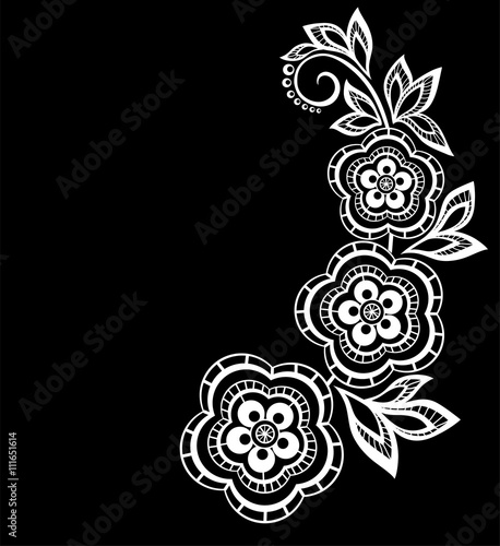 beautiful monochrome black and white flowers and leaves isolated.