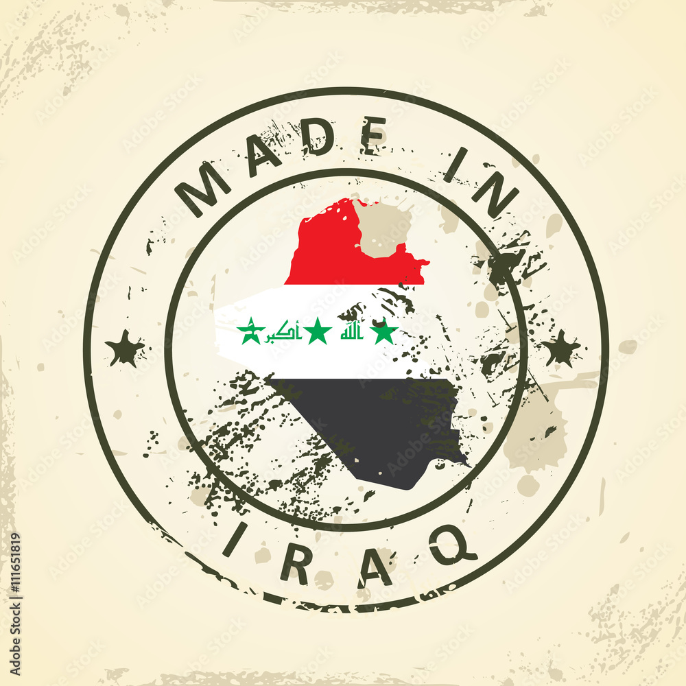 Stamp with map flag of Iraq Stamp with map flag of Iraq