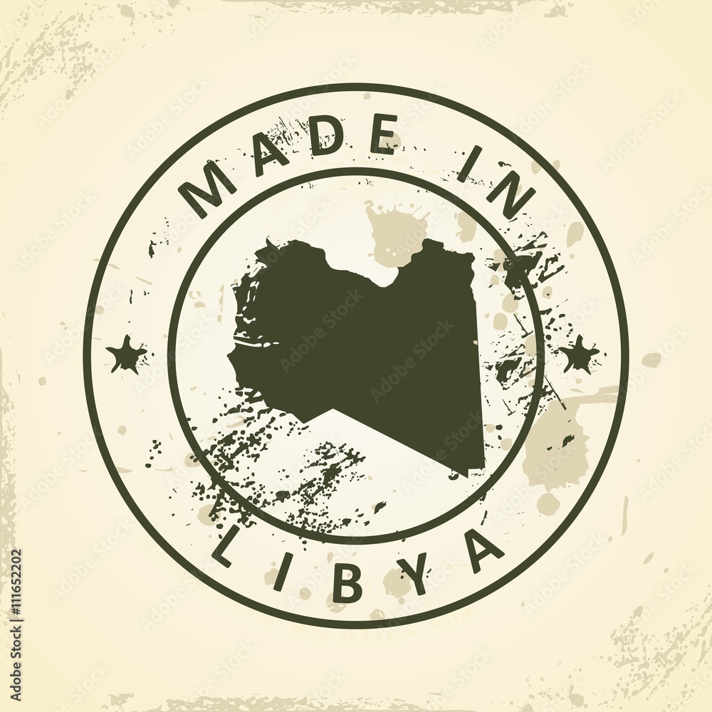 Stamp with map of Libya