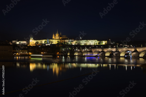 Prague city at night  Charles Bridge  Lobkowicz Palace  Hradcany