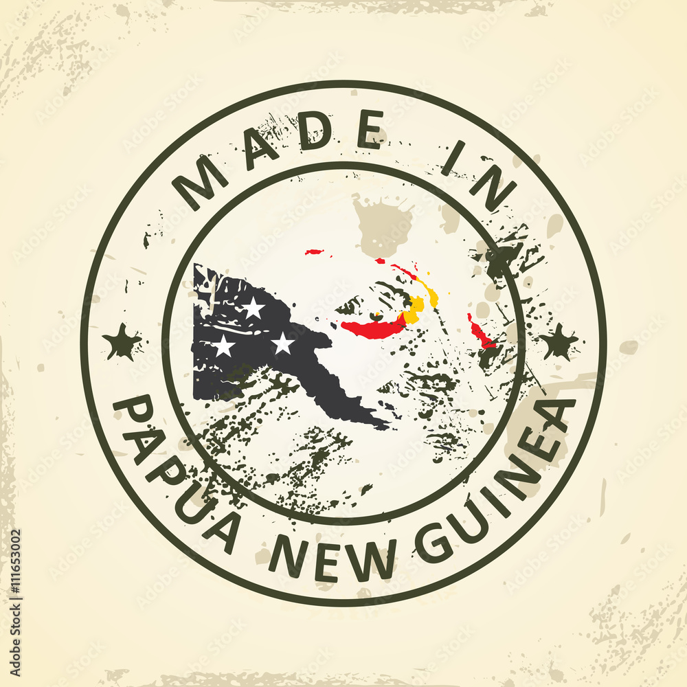 Stamp with map flag of Papua New Guinea Stamp with map flag of Papua New Guinea