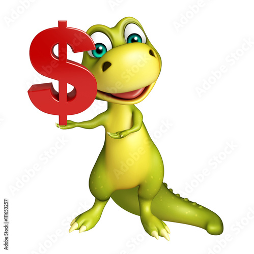 Dinosaur cartoon character with doller sign