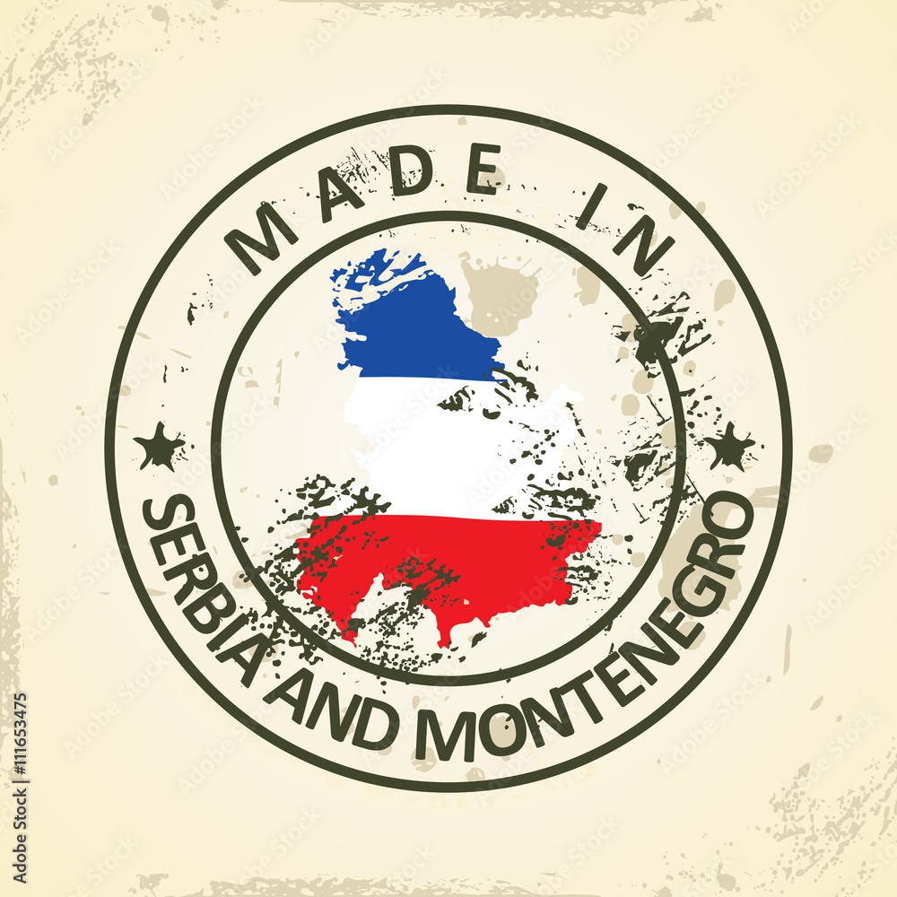 Stamp with map flag of Serbia and Montenegro